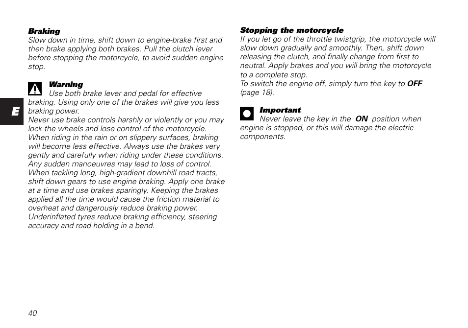 Ducati SUPERSPORT 800 User Manual | Page 40 / 86