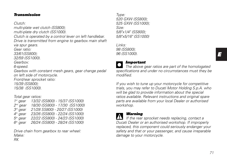 Ducati SUPERSPORT 800 User Manual | Page 71 / 86