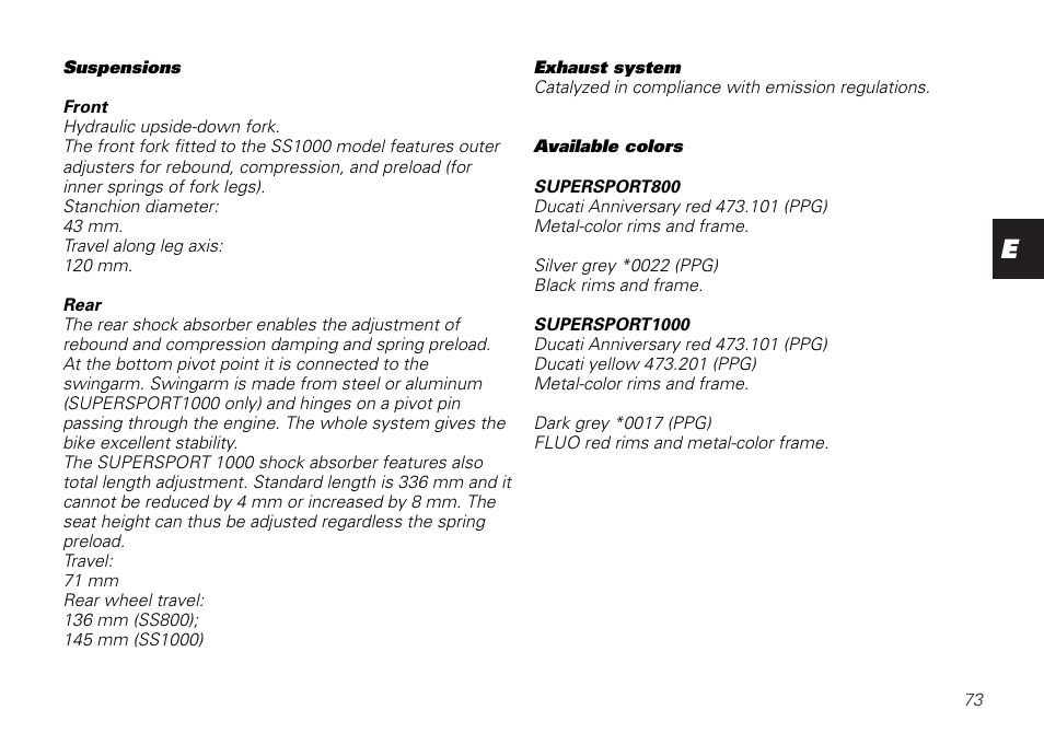 Ducati SUPERSPORT 800 User Manual | Page 73 / 86