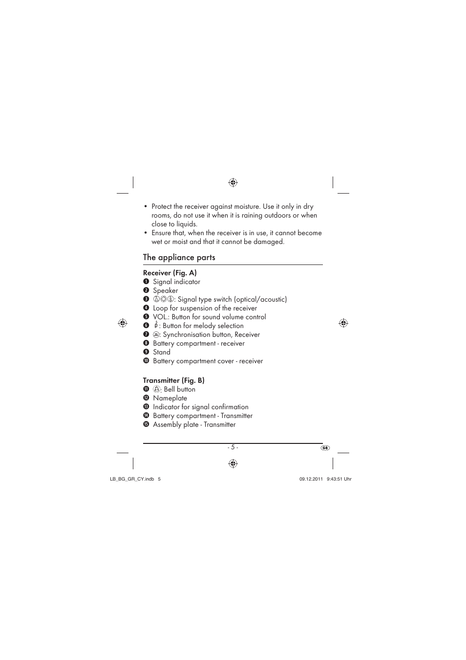 The appliance parts | Silvercrest SFK 36 A1 User Manual | Page 7 / 44