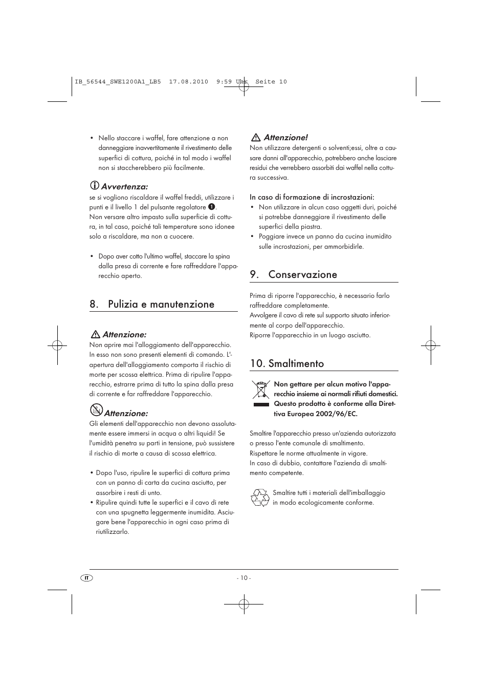 Pulizia e manutenzione, Conservazione, Smaltimento | Silvercrest SWE 1200 A1 User Manual | Page 12 / 32