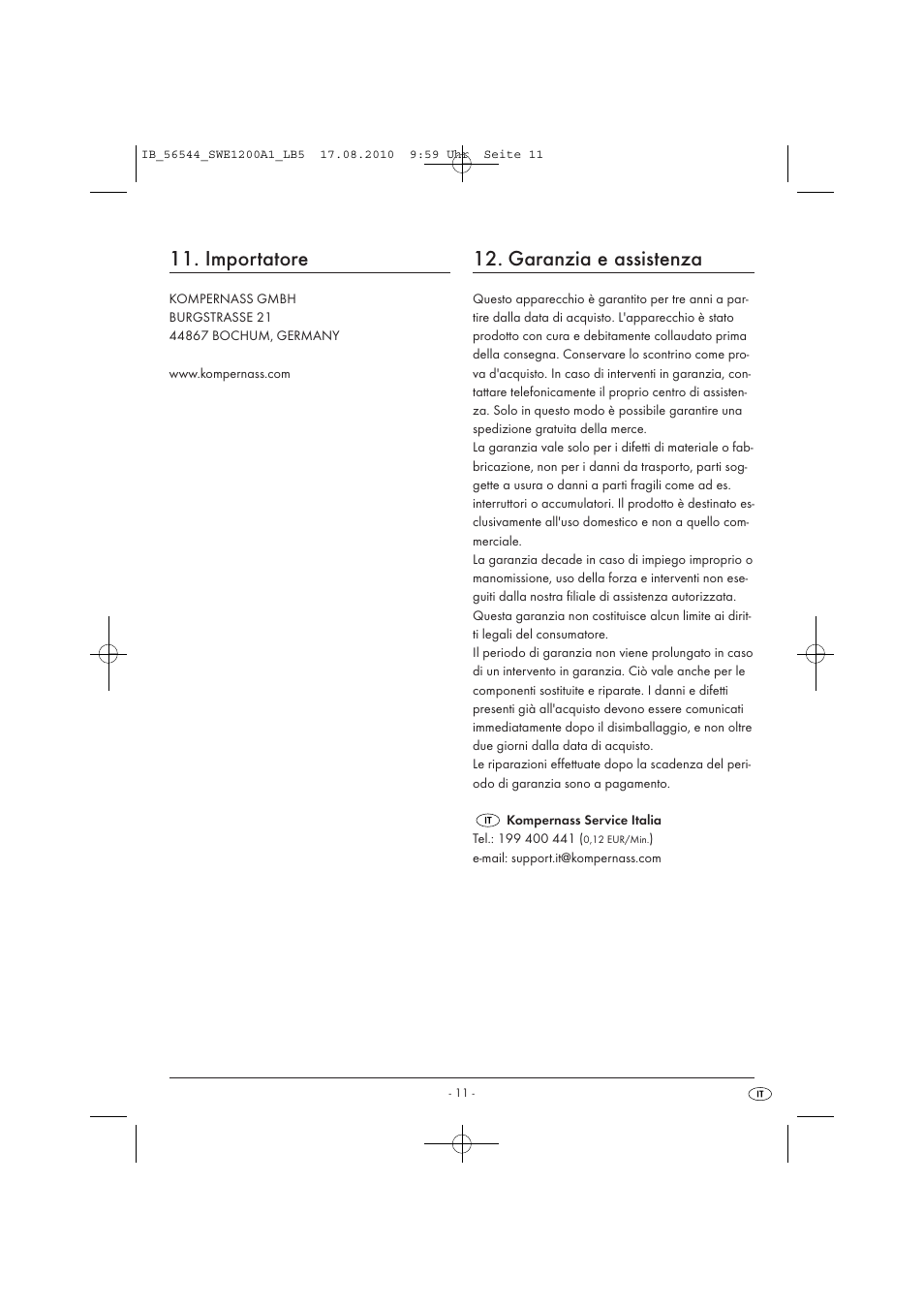 Importatore, Garanzia e assistenza | Silvercrest SWE 1200 A1 User Manual | Page 13 / 32