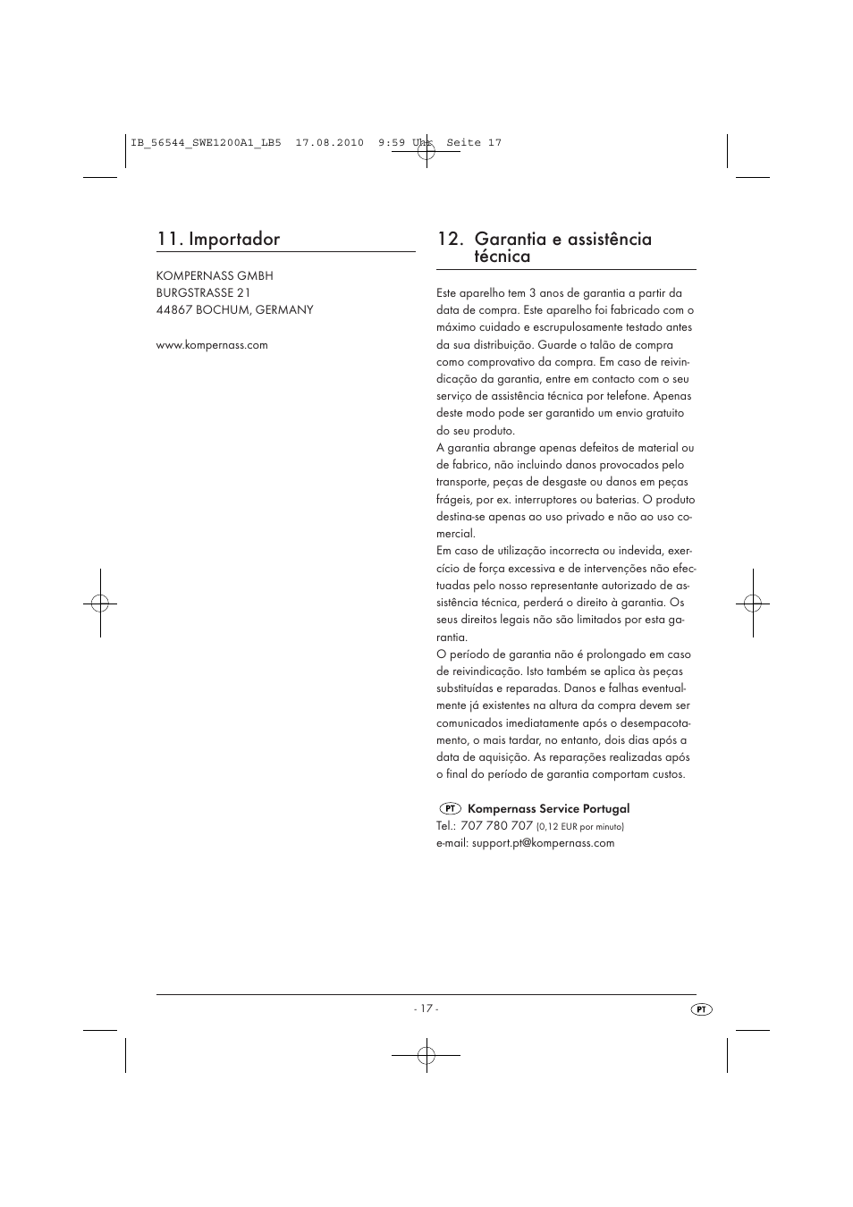 Importador, Garantia e assistência técnica | Silvercrest SWE 1200 A1 User Manual | Page 19 / 32