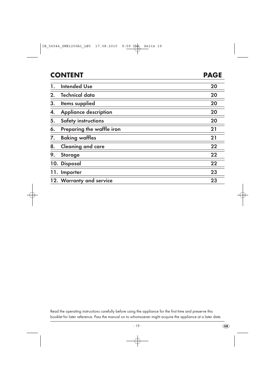 Content page | Silvercrest SWE 1200 A1 User Manual | Page 21 / 32