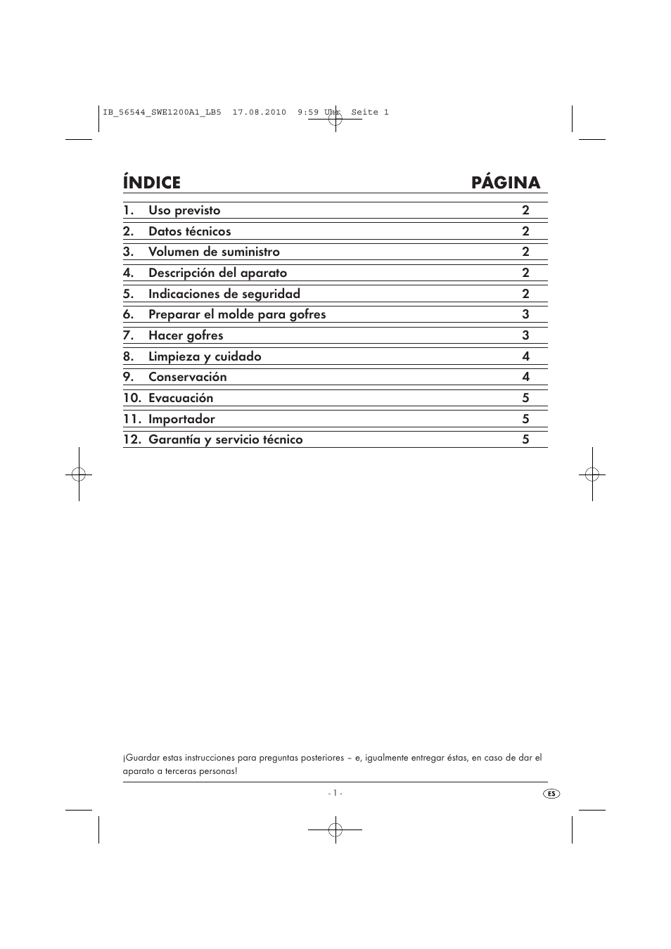 Índice página | Silvercrest SWE 1200 A1 User Manual | Page 3 / 32