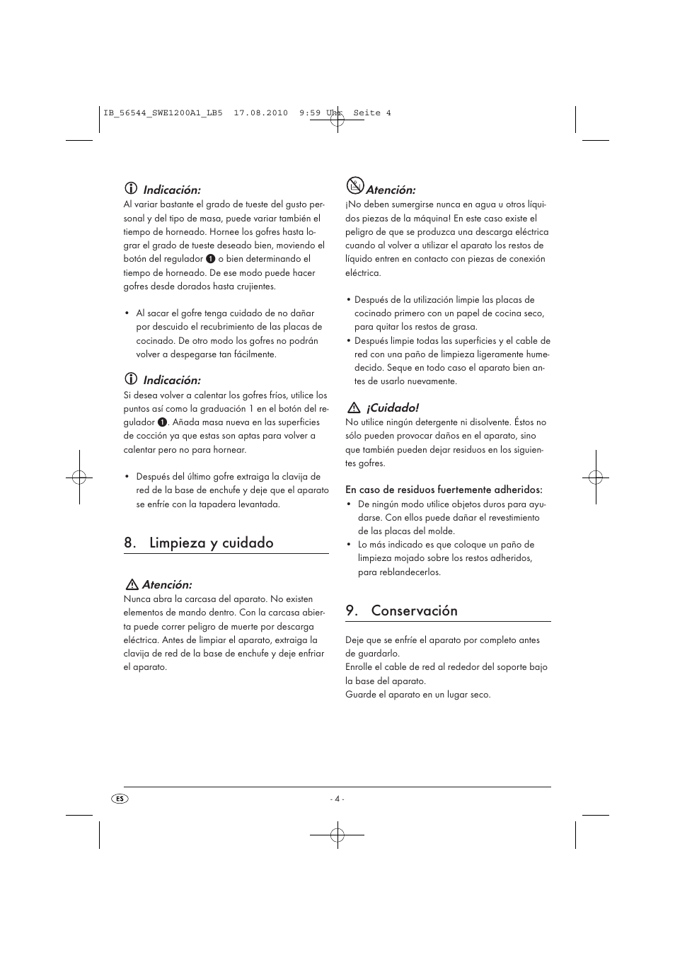 Limpieza y cuidado, Conservación | Silvercrest SWE 1200 A1 User Manual | Page 6 / 32