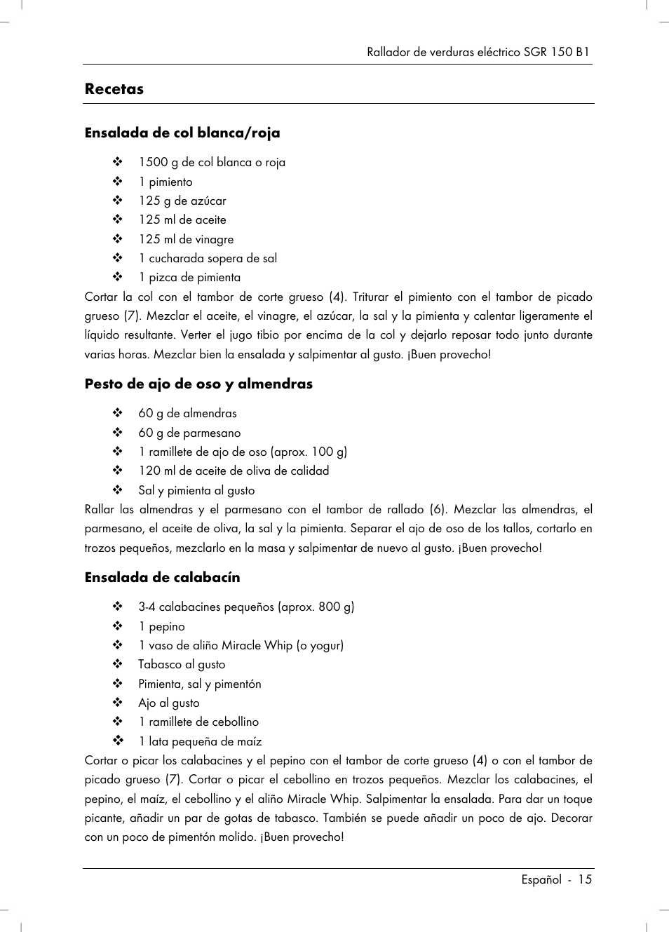 Recetas | Silvercrest SGR 150 B1 User Manual | Page 17 / 88