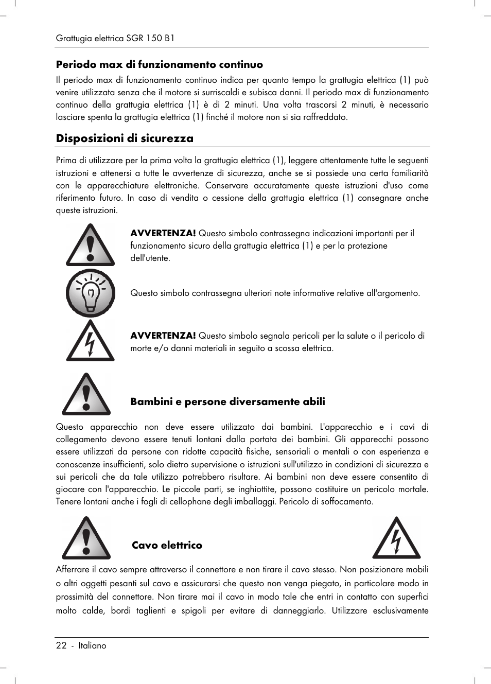 Disposizioni di sicurezza | Silvercrest SGR 150 B1 User Manual | Page 24 / 88