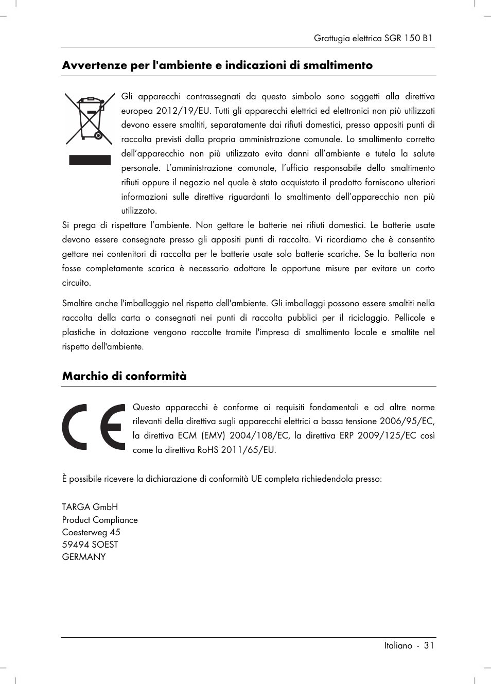 Marchio di conformità | Silvercrest SGR 150 B1 User Manual | Page 33 / 88