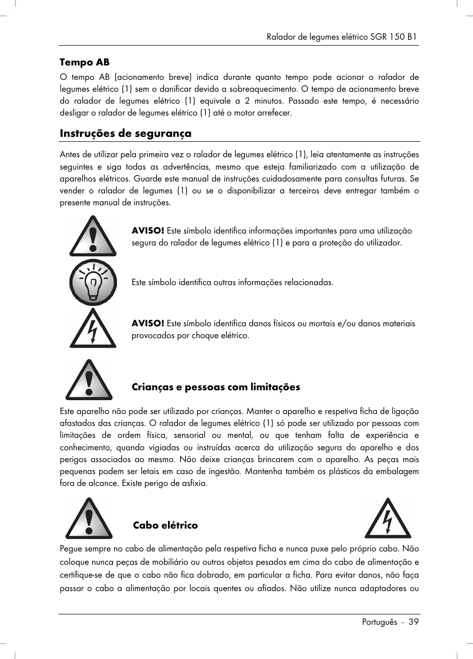 Instruções de segurança | Silvercrest SGR 150 B1 User Manual | Page 41 / 88