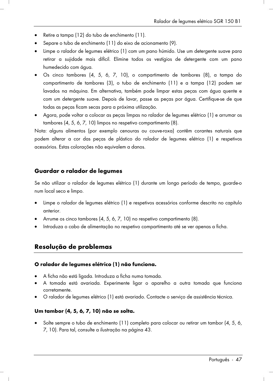 Resolução de problemas | Silvercrest SGR 150 B1 User Manual | Page 49 / 88