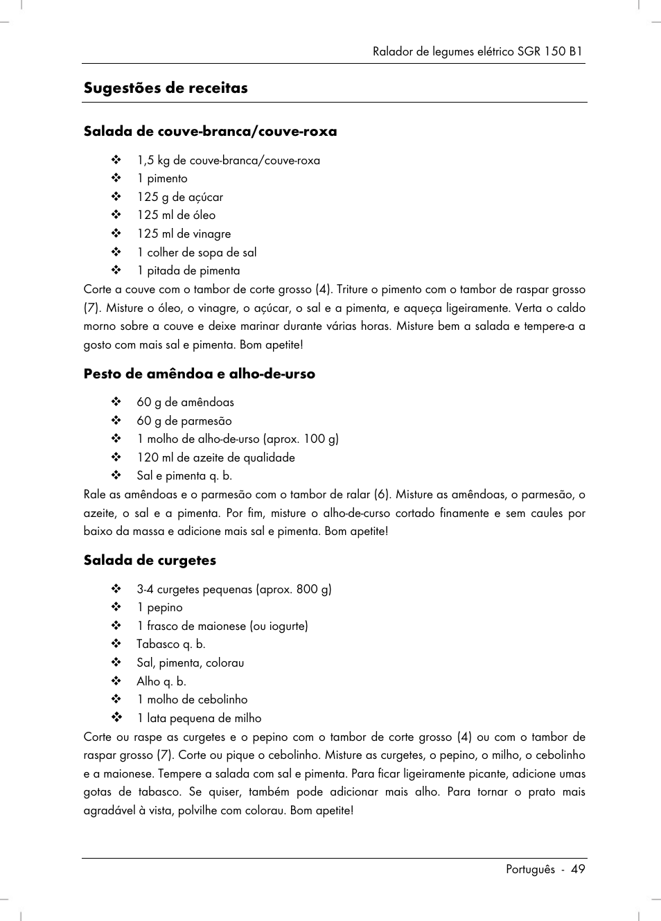 Sugestões de receitas | Silvercrest SGR 150 B1 User Manual | Page 51 / 88