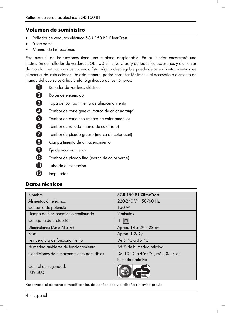 Volumen de suministro, Datos técnicos | Silvercrest SGR 150 B1 User Manual | Page 6 / 88