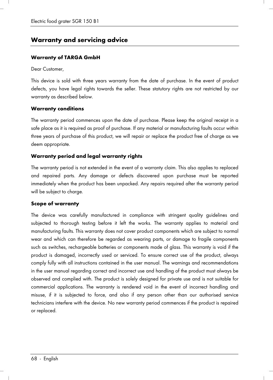 Warranty and servicing advice | Silvercrest SGR 150 B1 User Manual | Page 70 / 88