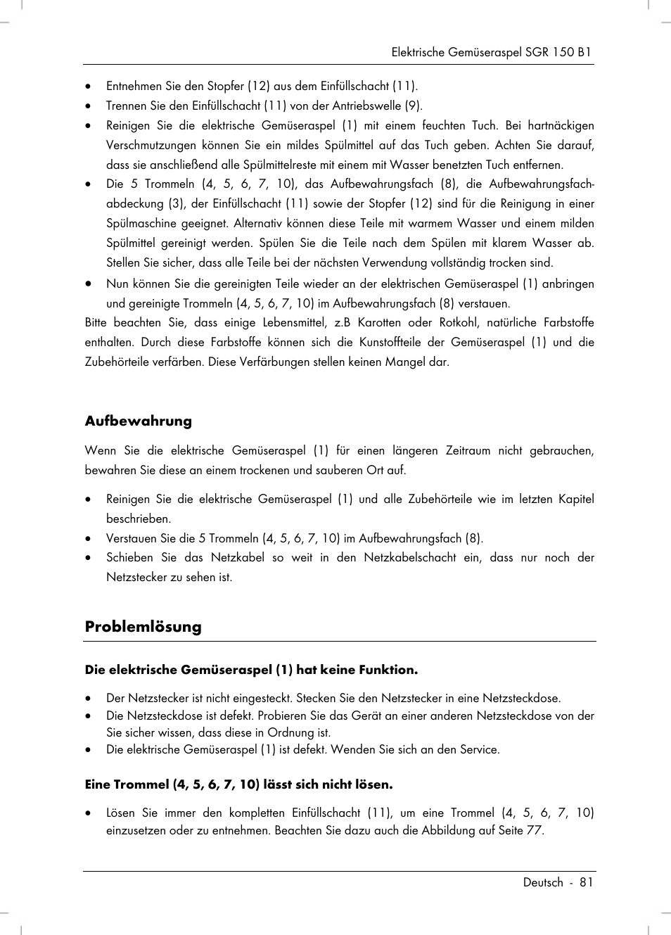 Problemlösung | Silvercrest SGR 150 B1 User Manual | Page 83 / 88