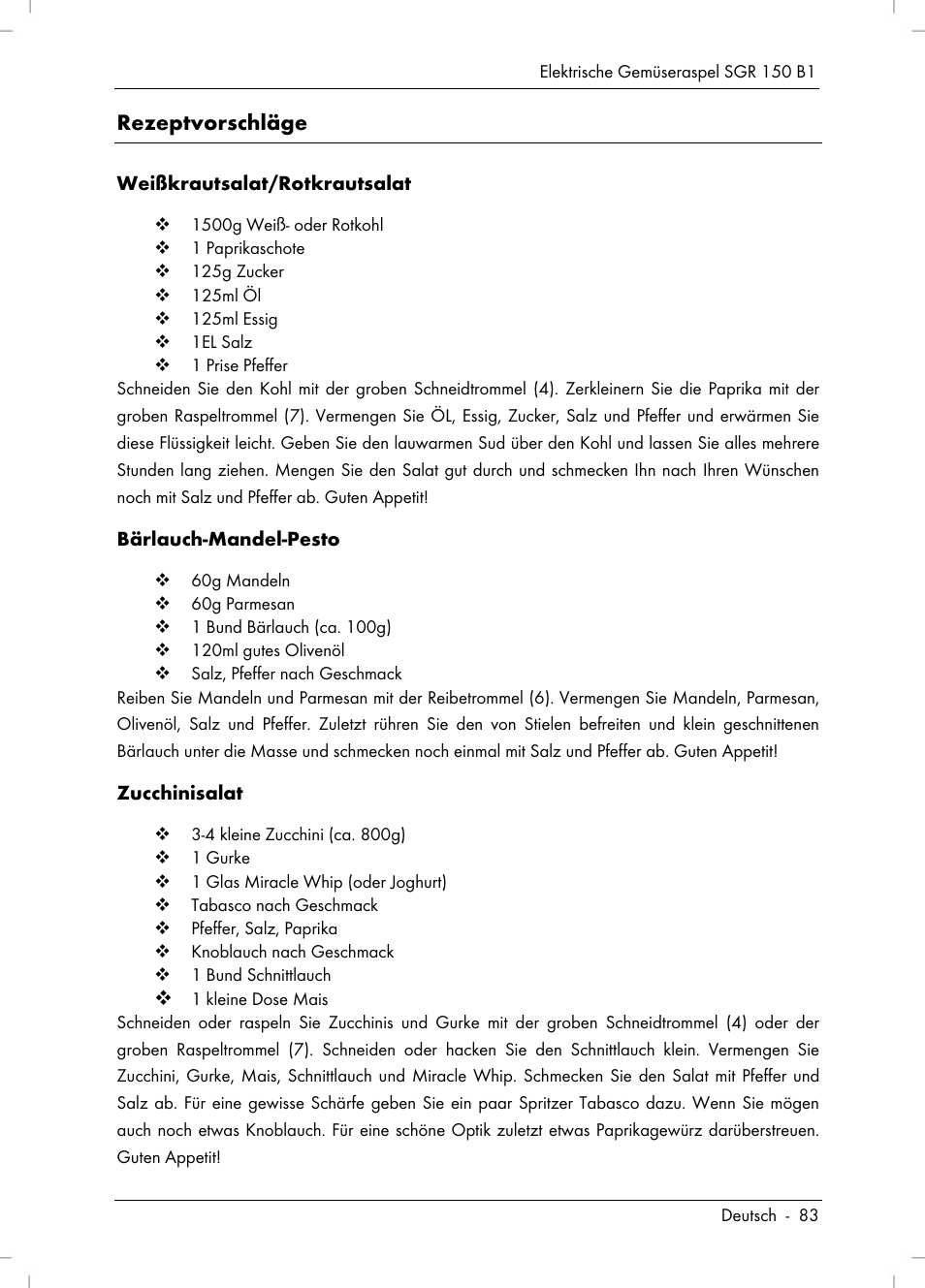 Rezeptvorschläge | Silvercrest SGR 150 B1 User Manual | Page 85 / 88