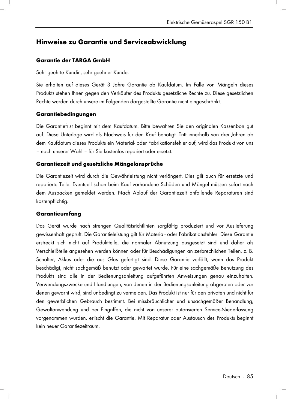 Hinweise zu garantie und serviceabwicklung | Silvercrest SGR 150 B1 User Manual | Page 87 / 88