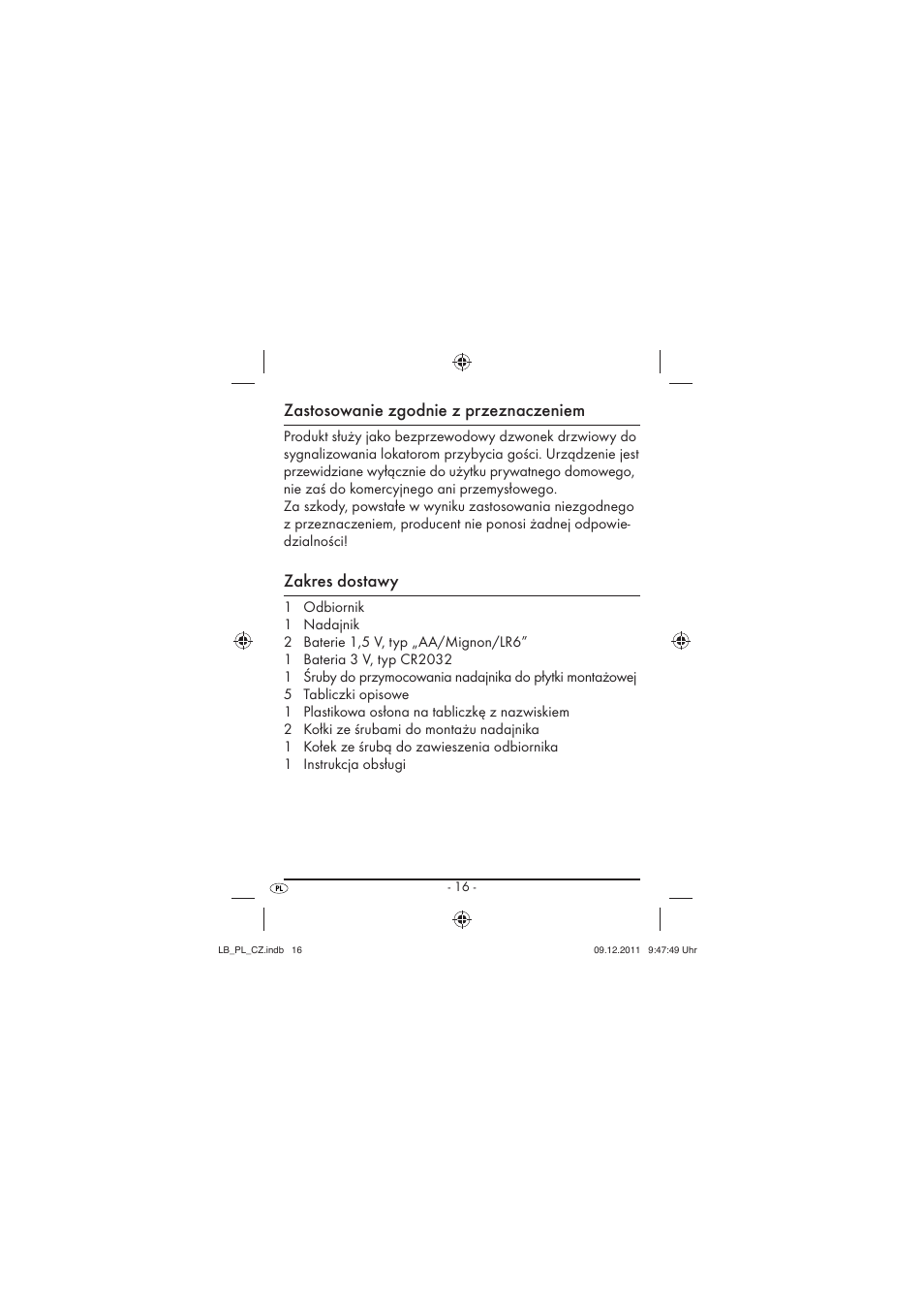 Zastosowanie zgodnie z przeznaczeniem, Zakres dostawy | Silvercrest SFK 36 A1 User Manual | Page 18 / 44