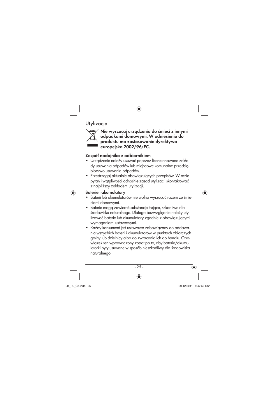 Utylizacja | Silvercrest SFK 36 A1 User Manual | Page 27 / 44