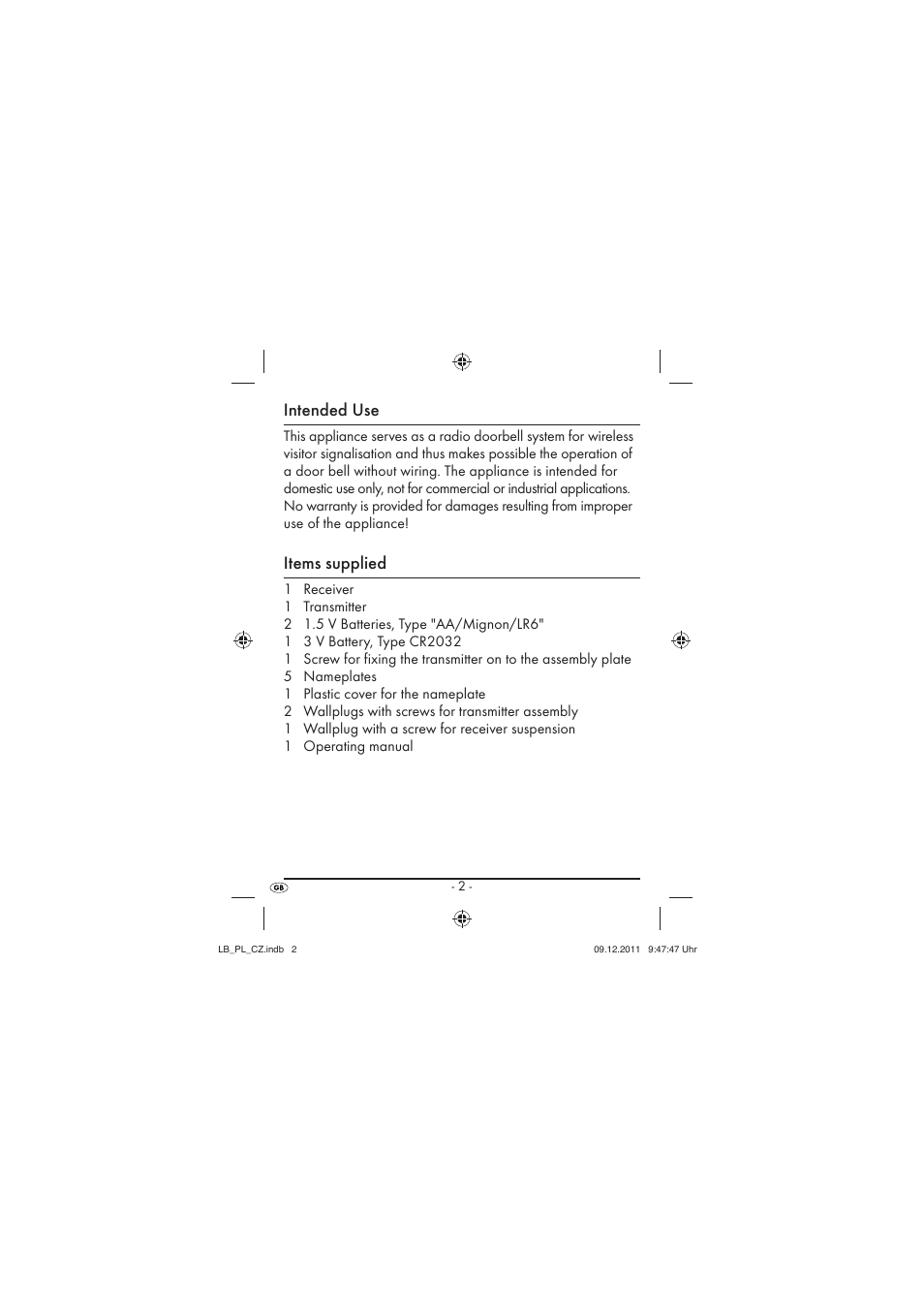 Intended use, Items supplied | Silvercrest SFK 36 A1 User Manual | Page 4 / 44