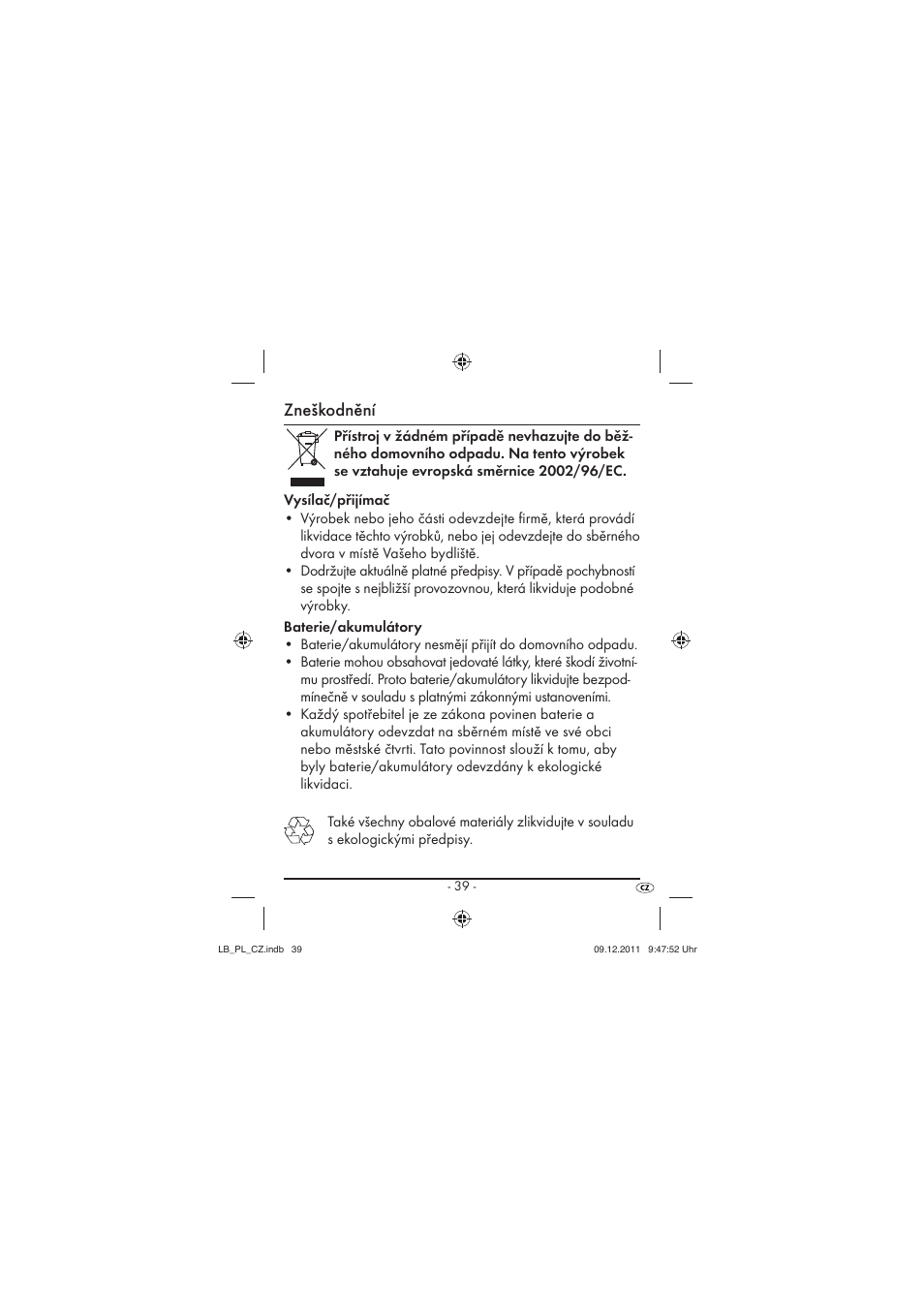 Zneškodnění | Silvercrest SFK 36 A1 User Manual | Page 41 / 44