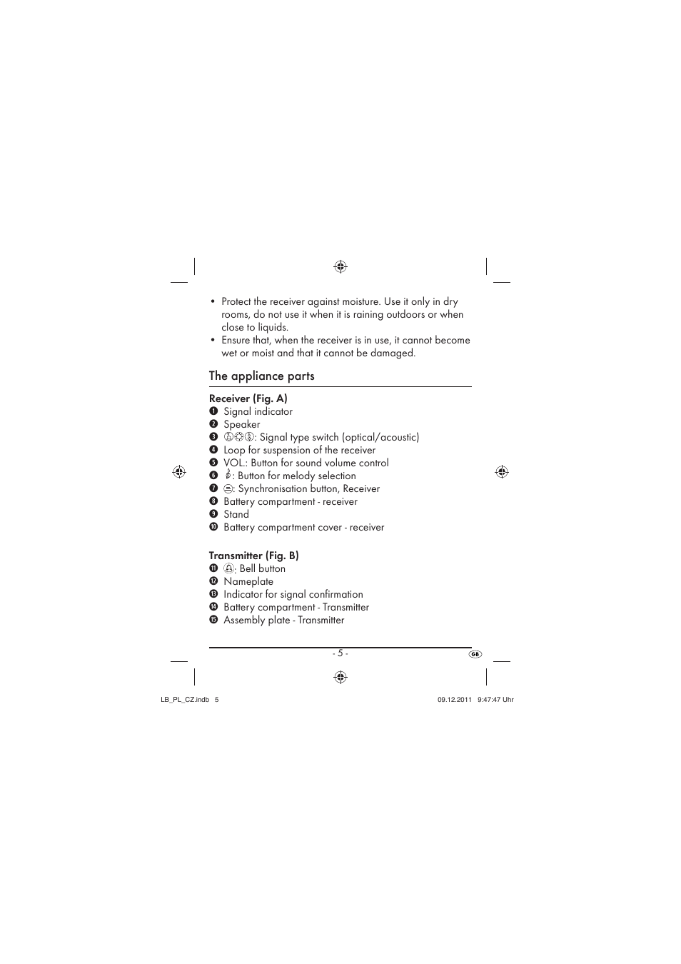 The appliance parts | Silvercrest SFK 36 A1 User Manual | Page 7 / 44