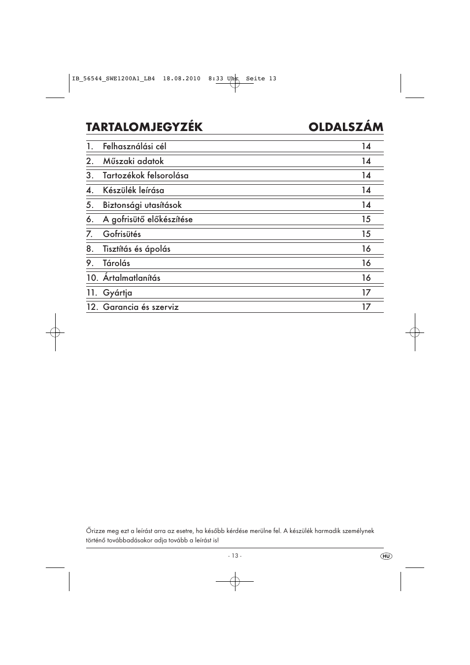 Tartalomjegyzék oldalszám | Silvercrest SWE 1200 A1 User Manual | Page 15 / 44