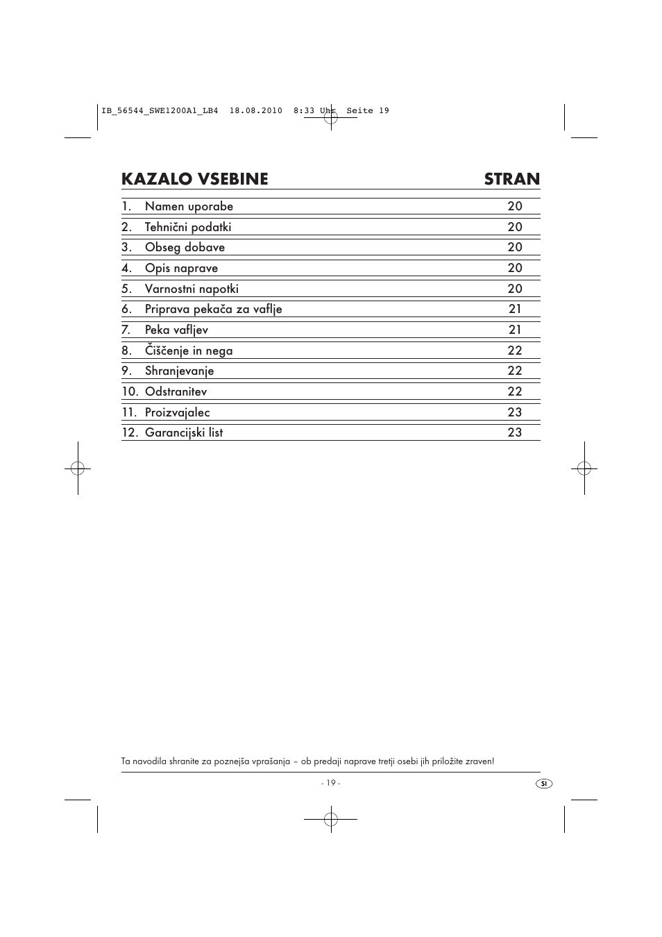 Kazalo vsebine stran | Silvercrest SWE 1200 A1 User Manual | Page 21 / 44