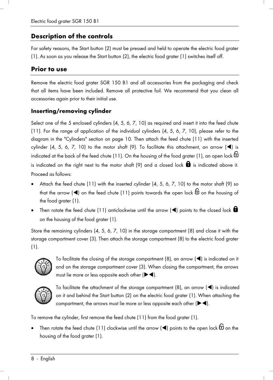 Description of the controls, Prior to use | Silvercrest SGR 150 B1 User Manual | Page 10 / 122