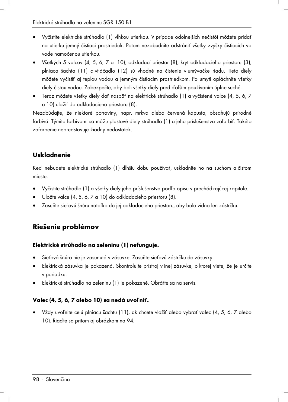 Riešenie problémov | Silvercrest SGR 150 B1 User Manual | Page 100 / 122