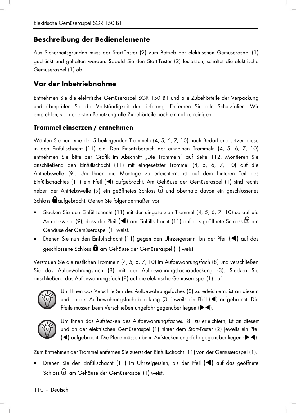 Beschreibung der bedienelemente, Vor der inbetriebnahme | Silvercrest SGR 150 B1 User Manual | Page 112 / 122