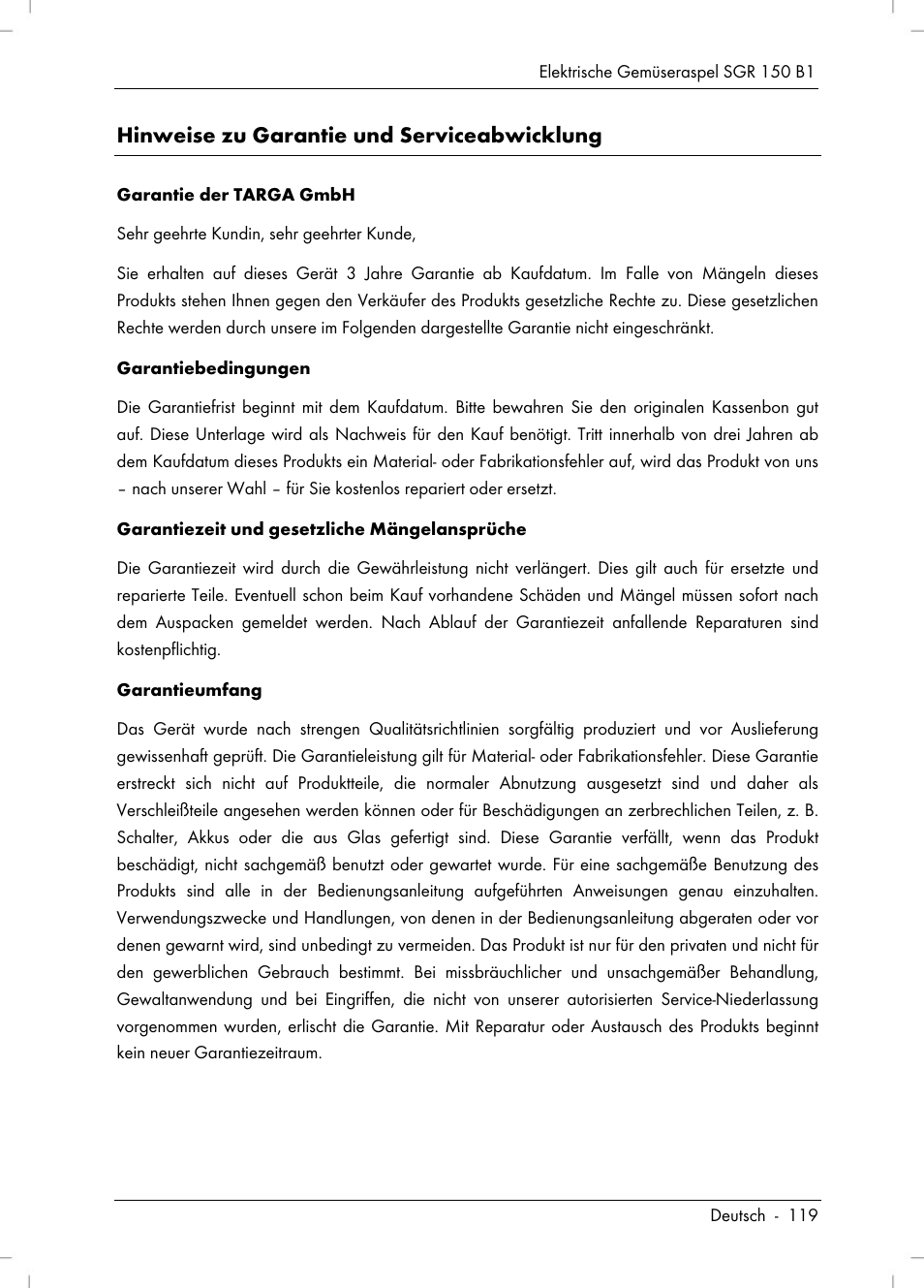 Hinweise zu garantie und serviceabwicklung | Silvercrest SGR 150 B1 User Manual | Page 121 / 122