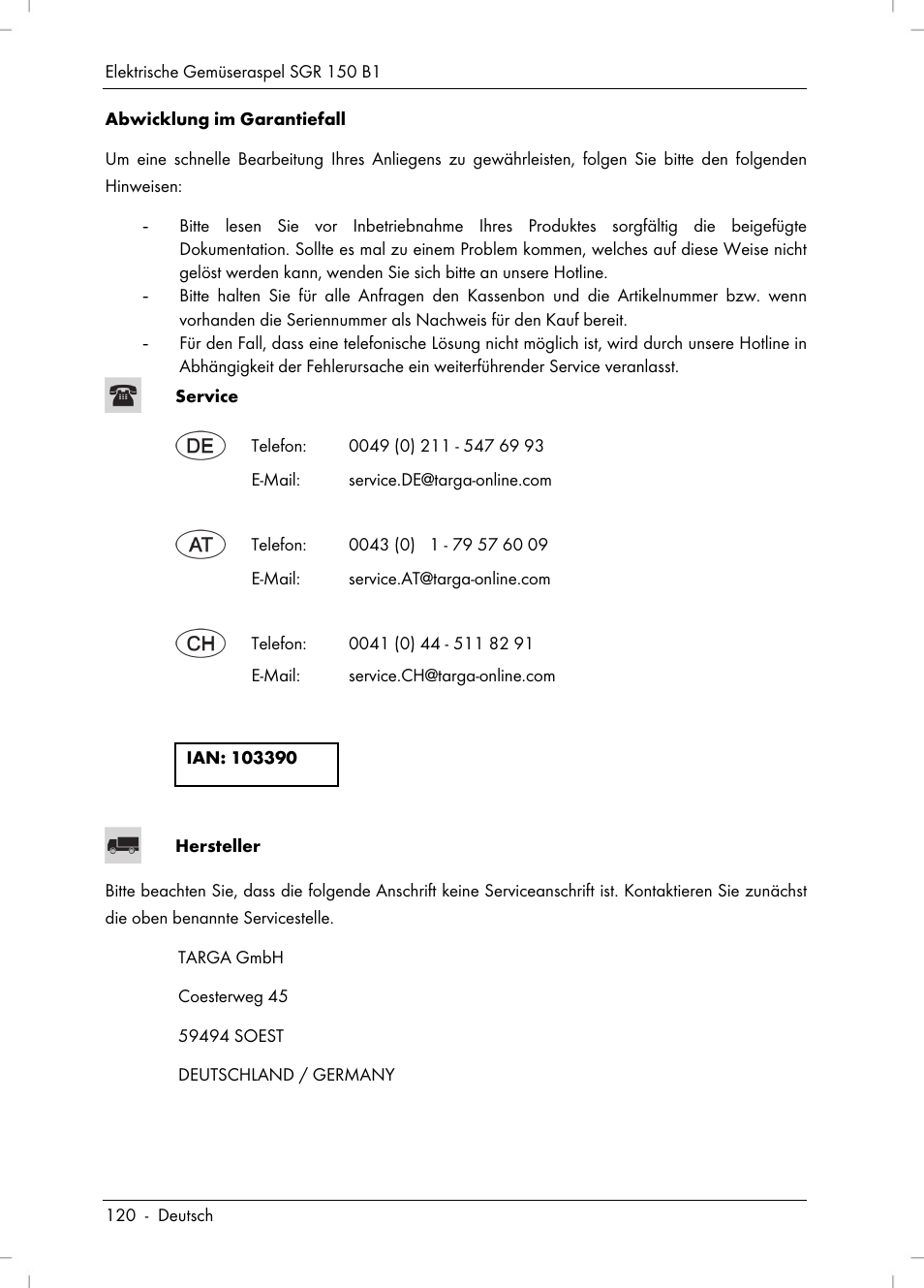 Silvercrest SGR 150 B1 User Manual | Page 122 / 122