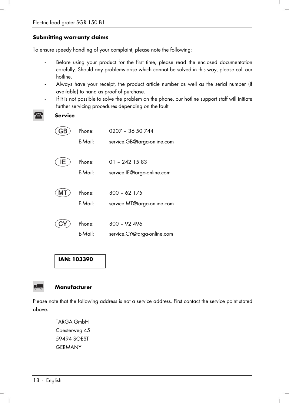 Silvercrest SGR 150 B1 User Manual | Page 20 / 122