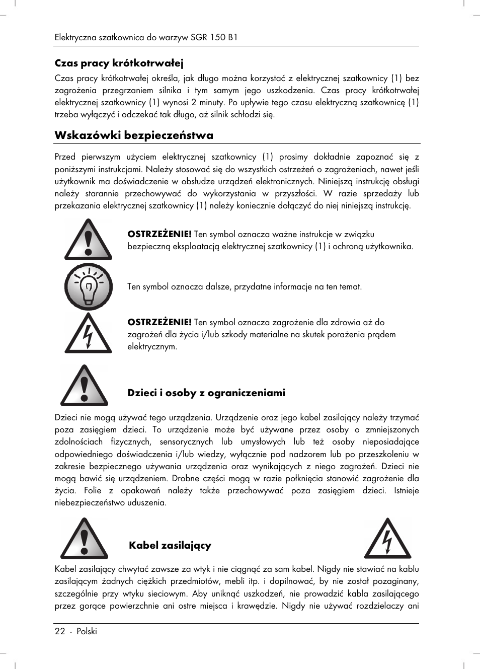Wskazówki bezpieczeństwa | Silvercrest SGR 150 B1 User Manual | Page 24 / 122