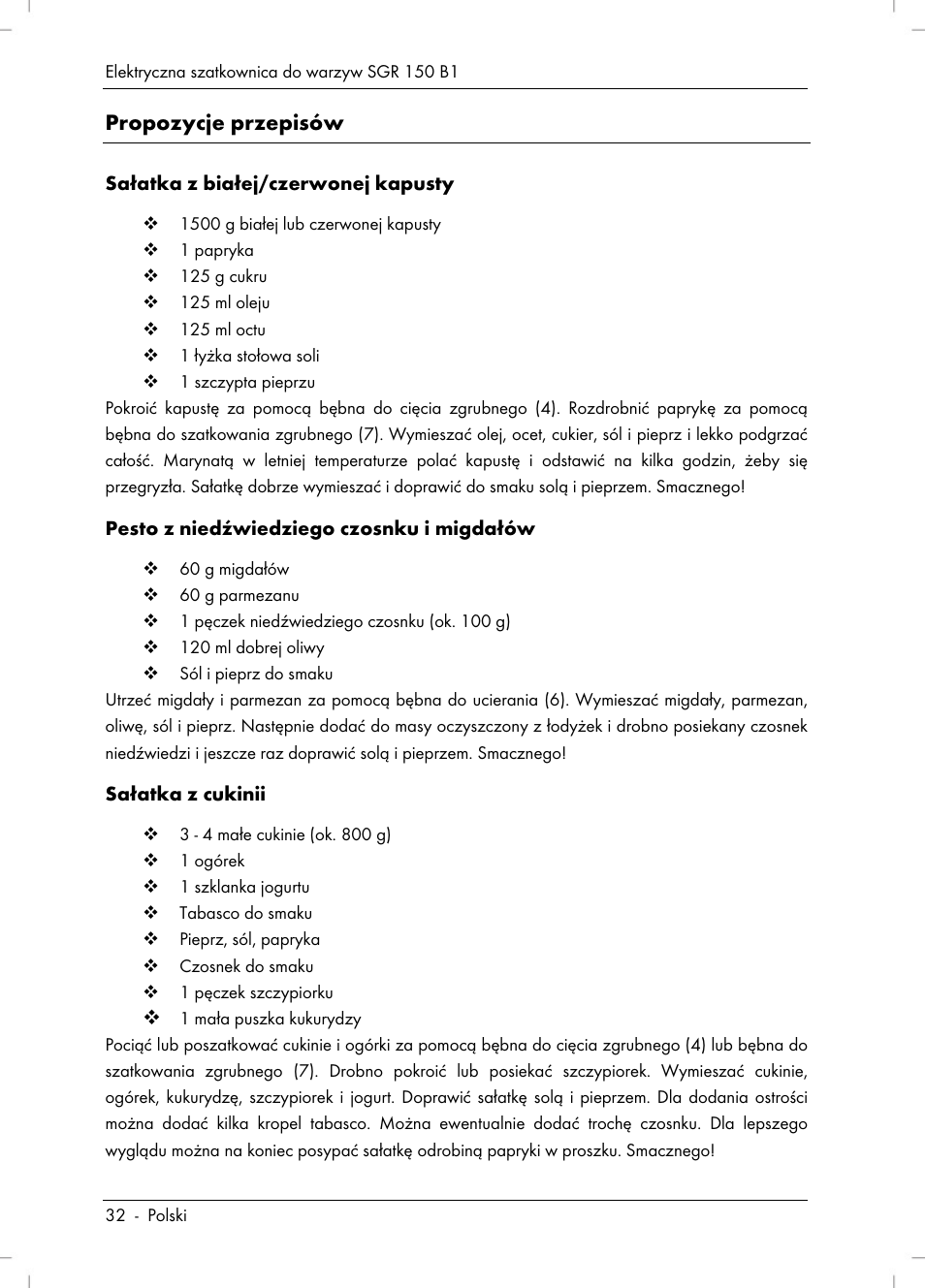 Propozycje przepisów | Silvercrest SGR 150 B1 User Manual | Page 34 / 122