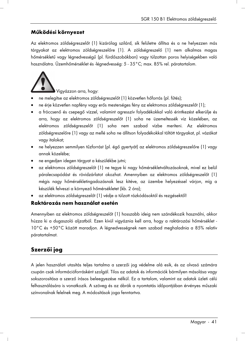 Szerzői jog | Silvercrest SGR 150 B1 User Manual | Page 43 / 122