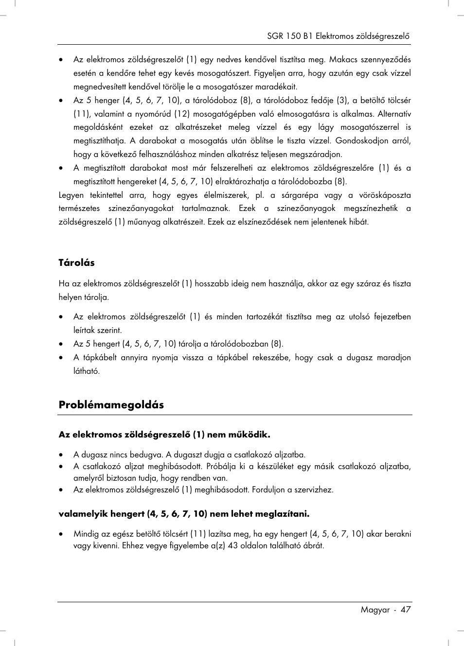 Problémamegoldás | Silvercrest SGR 150 B1 User Manual | Page 49 / 122