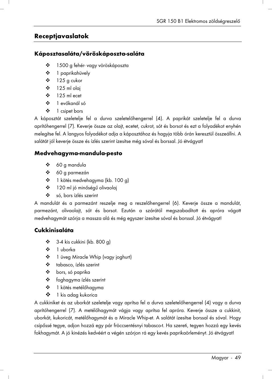 Receptjavaslatok | Silvercrest SGR 150 B1 User Manual | Page 51 / 122