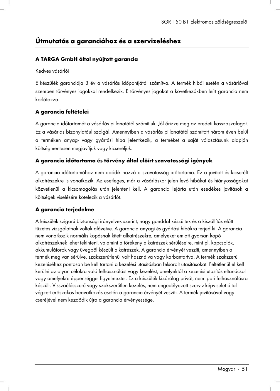 Útmutatás a garanciához és a szervizeléshez | Silvercrest SGR 150 B1 User Manual | Page 53 / 122