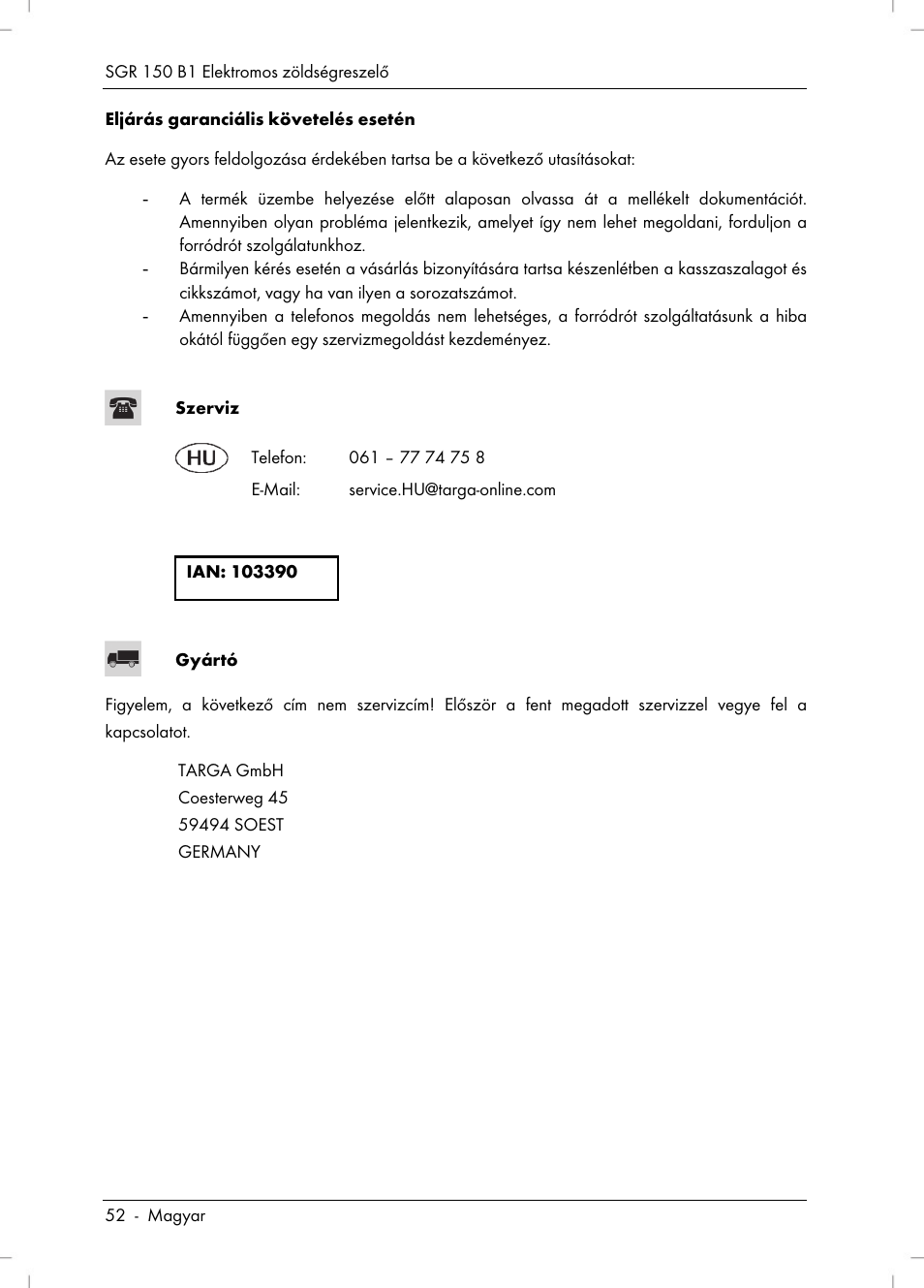Silvercrest SGR 150 B1 User Manual | Page 54 / 122
