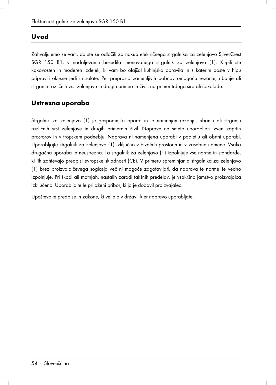 Uvod, Ustrezna uporaba | Silvercrest SGR 150 B1 User Manual | Page 56 / 122