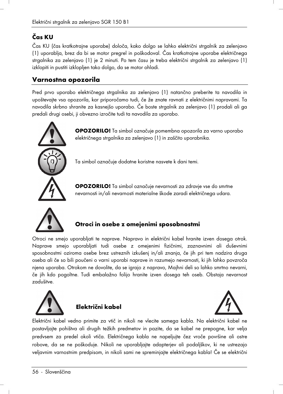 Varnostna opozorila | Silvercrest SGR 150 B1 User Manual | Page 58 / 122