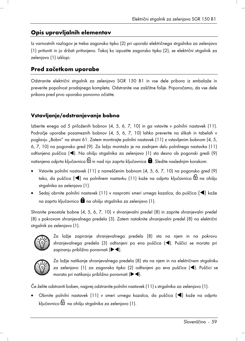 Opis upravljalnih elementov, Pred začetkom uporabe | Silvercrest SGR 150 B1 User Manual | Page 61 / 122