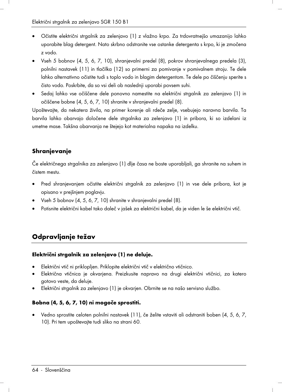 Odpravljanje težav | Silvercrest SGR 150 B1 User Manual | Page 66 / 122