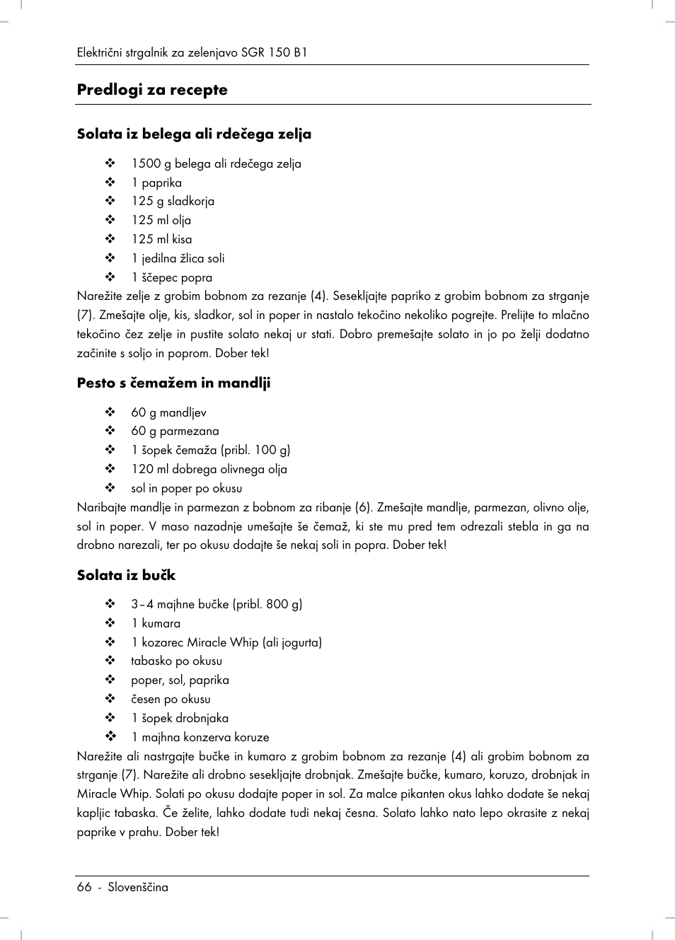 Predlogi za recepte | Silvercrest SGR 150 B1 User Manual | Page 68 / 122