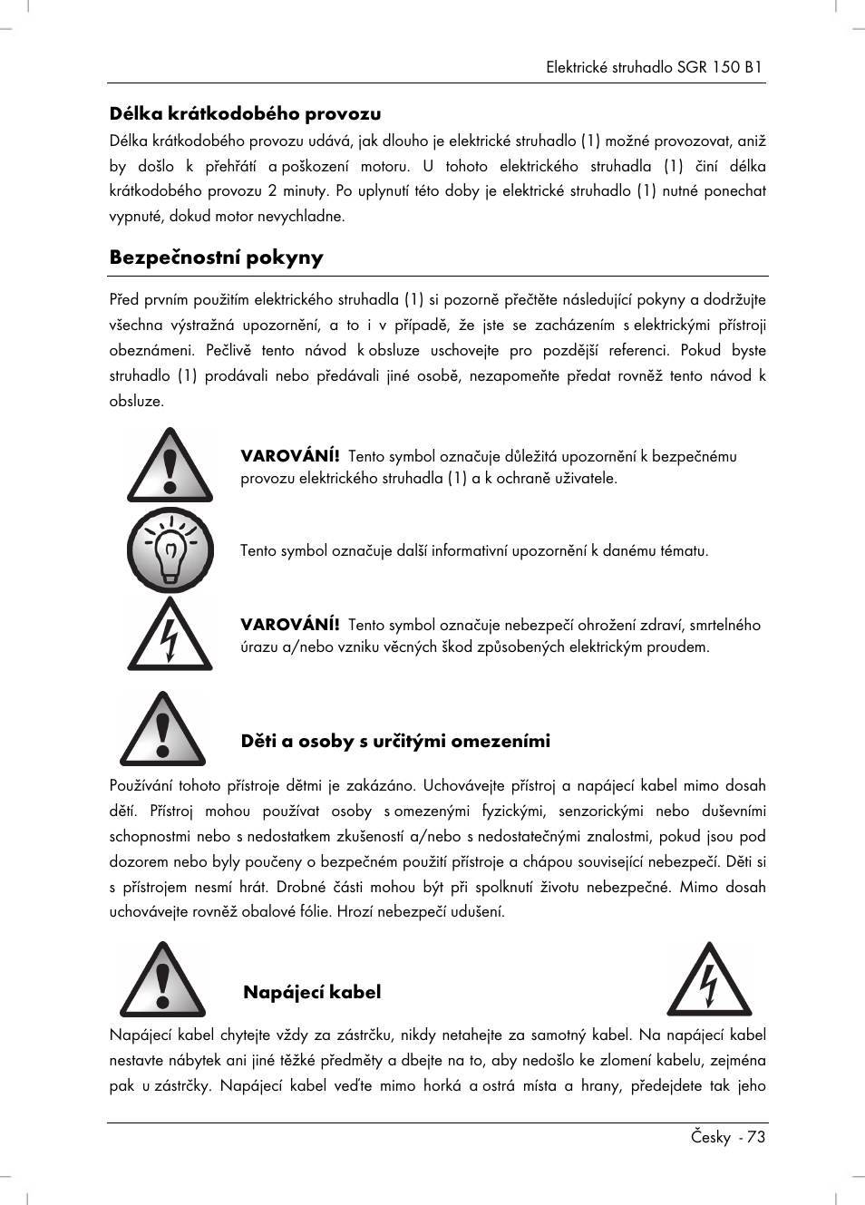 Bezpečnostní pokyny | Silvercrest SGR 150 B1 User Manual | Page 75 / 122