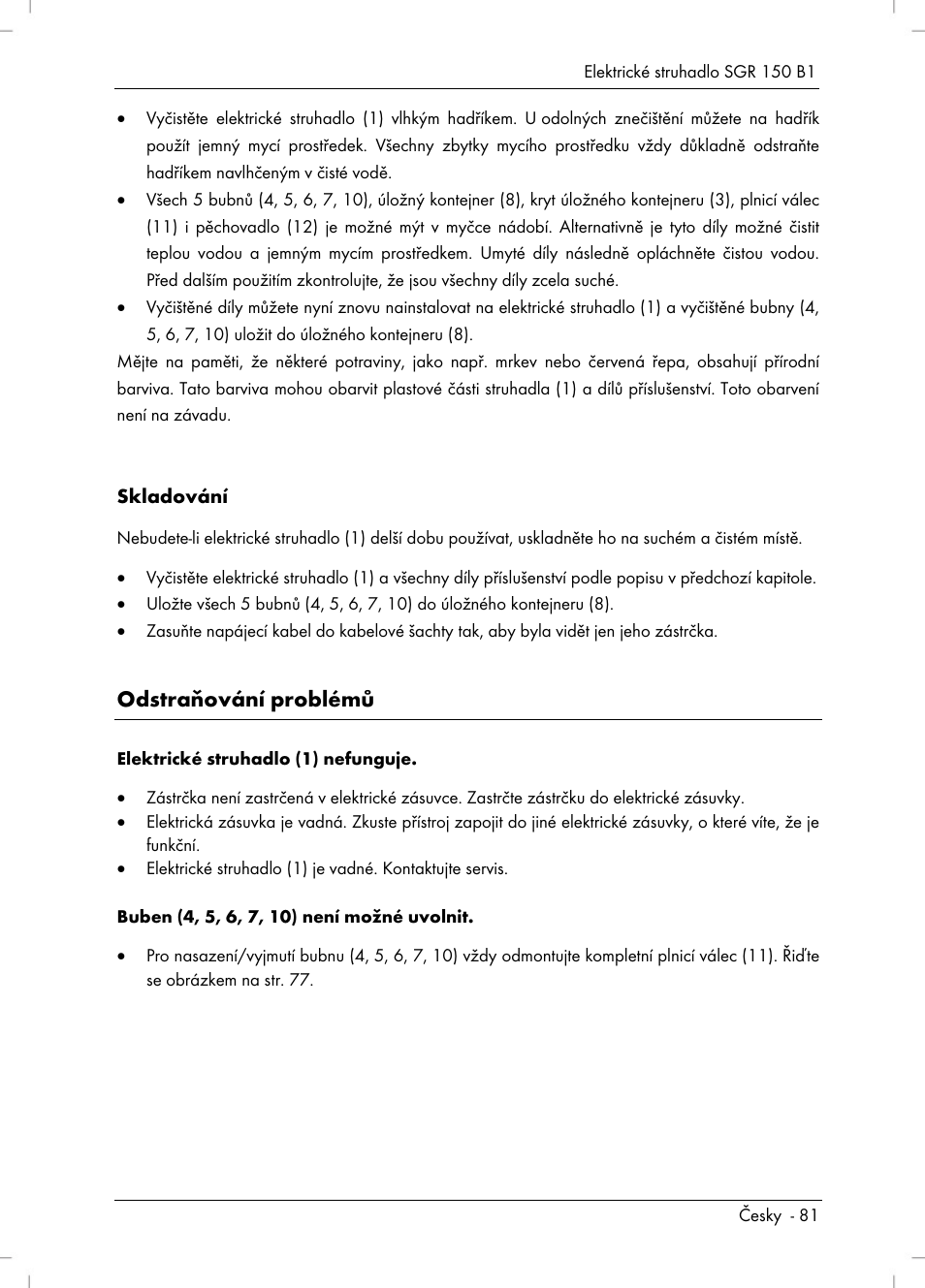 Odstraňování problémů | Silvercrest SGR 150 B1 User Manual | Page 83 / 122