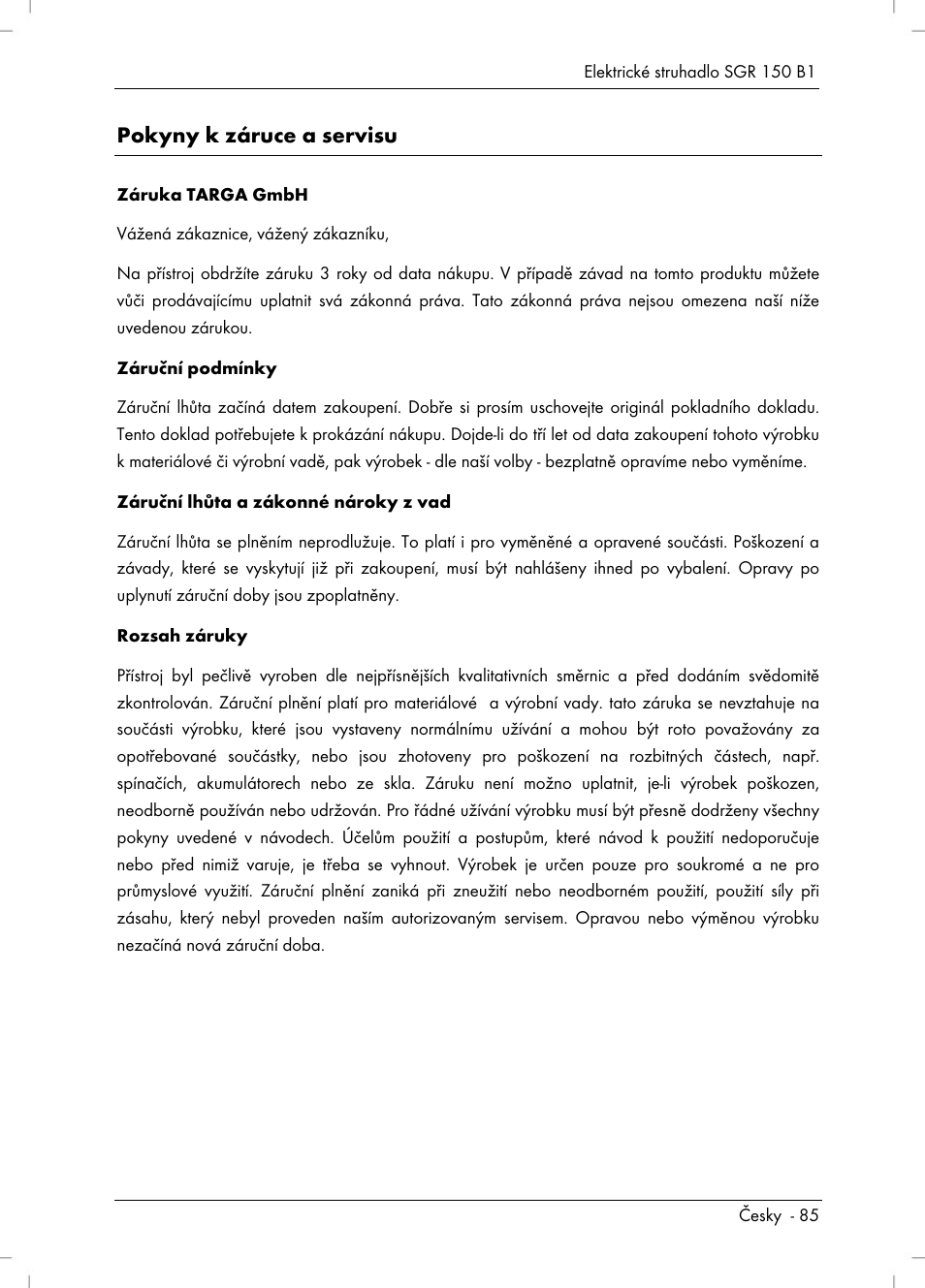 Pokyny k záruce a servisu | Silvercrest SGR 150 B1 User Manual | Page 87 / 122