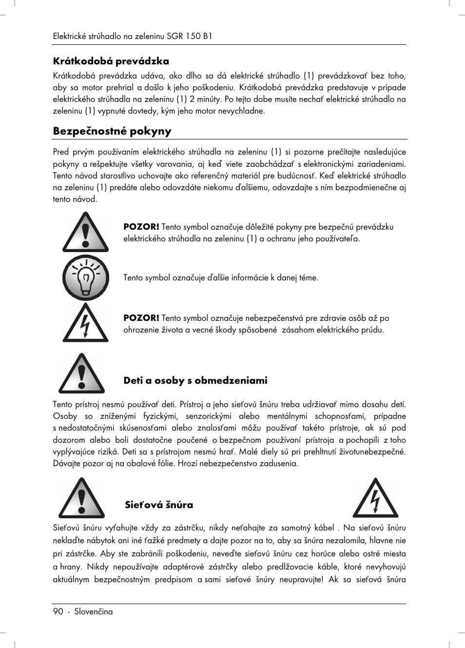Bezpečnostné pokyny | Silvercrest SGR 150 B1 User Manual | Page 92 / 122
